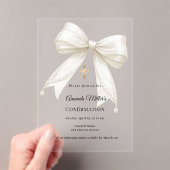 Bow ivory pearls girl elegant clear Confirmation Acryl Uitnodigingen (Insitu (Draagbaar))