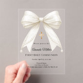 Bow ivory pearls girl elegant First Communion Acryl Uitnodigingen (Insitu (Draagbaar))