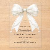 Bow ivory pearls girl elegant First Communion Acryl Uitnodigingen (Voorkant)