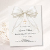 Bow ivory pearls girl First Communion invitation