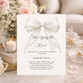 Bow ivory pearls knot Bridal Shower invitation