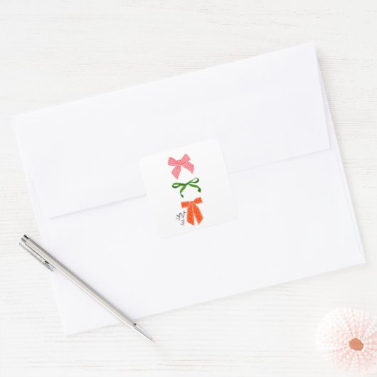 Bow Jolly Little Things Christmas Vierkante Sticker (Envelop)