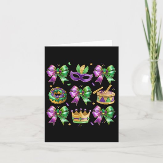 Bow King Cake Crown Mask Drum Mardi Gras Kostuum Kaart (Voorkant)