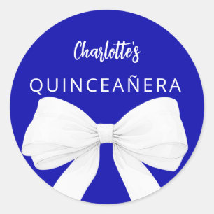 Bow koningsblauw wit Quinceanera Ronde Sticker