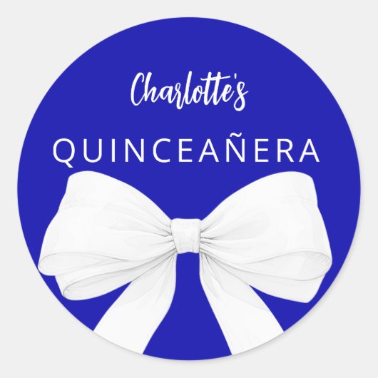 Bow koningsblauw wit Quinceanera Ronde Sticker (Voorkant)