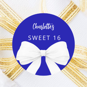 Bow koningsblauw wit Sweet 16 Ronde Sticker