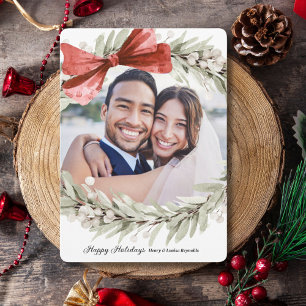 Bow Krans Foto Kerstmis Feestdagenkaart