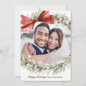 Bow Krans Foto Kerstmis Feestdagenkaart (Voorkant)