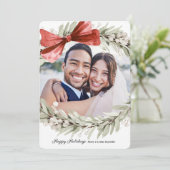 Bow Krans Foto Kerstmis Feestdagenkaart (Staand voorkant)