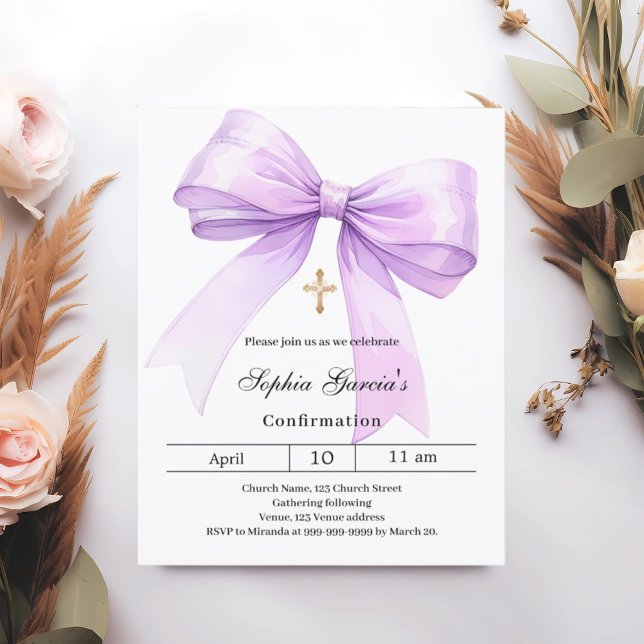 Bow lavender girl Confirmation invitation (Creator heeft geüpload)