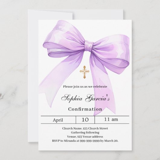 Bow lavender girl Confirmation Kaart (Voorkant)