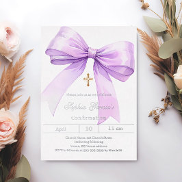 Bow lavender girl silver Confirmation Folie Uitnodiging