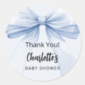 Bow lichtblauw dank u Baby shower Ronde Sticker (Voorkant)