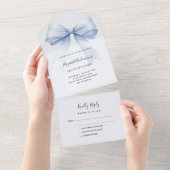 Bow lichtblauw Quinceanera rsvp All In One Uitnodiging (Afscheurbaar)