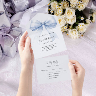Bow lichtblauw Sweet 16 rsvp All In One Uitnodiging