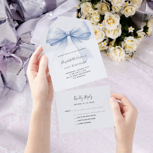 Bow lichtblauwe rsvp verjaardag all in one uitnodiging