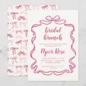 Bow lijst coquette bruids brunch douche uitnodigin kaart (Voorkant / Achterkant)