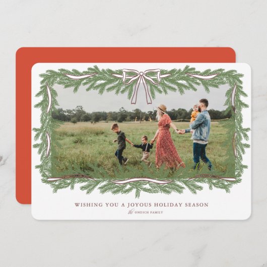 Bow Lijst Kerstkrans Kerst Kaart (Voorkant / Achterkant)