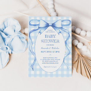Bow Lint Blauw Gingham Baby Jongen Douche Kaart
