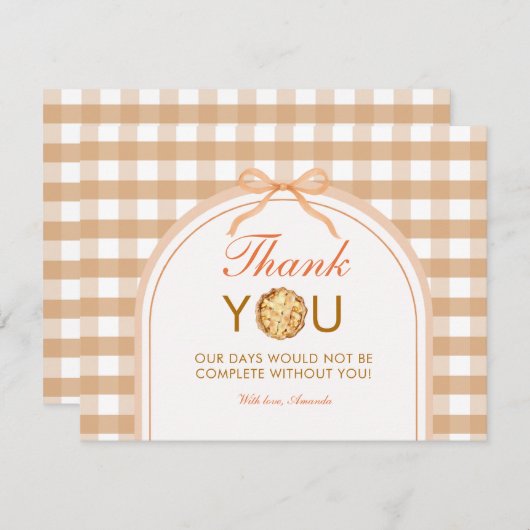 Bow Little Cutie Pie Bedankt Card Gingham Herfst (Voorkant / Achterkant)