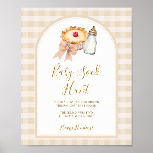 Bow Little Cutie Pie Pastel Gingham Baby Sock Hunt Poster (Voorkant)