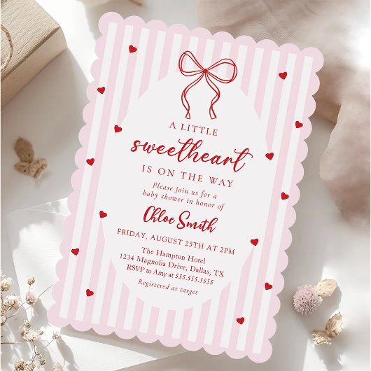 Bow Little Sweetheart Baby Shower Invitation Kaart
