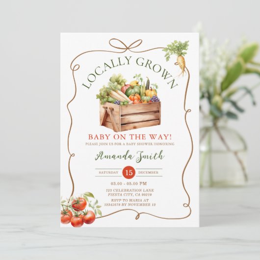 Bow Lokaal Gegroeide Verse Markt Veggie Baby showe Kaart (Staand voorkant)