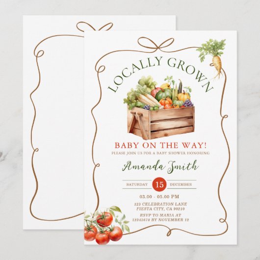 Bow Lokaal Gegroeide Verse Markt Veggie Baby showe Kaart (Voorkant / Achterkant)