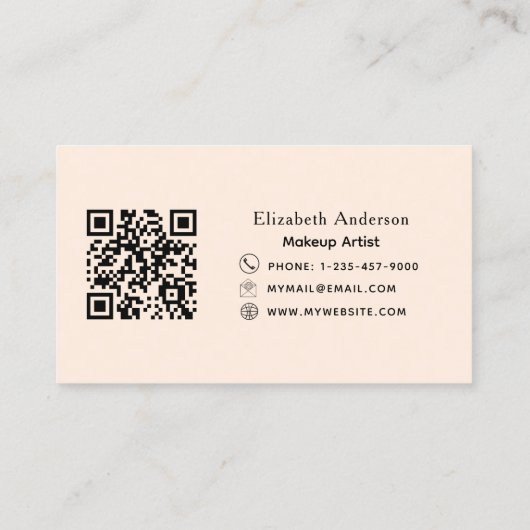 Bow luipaard print perzik bruin qr code visitekaartje (Achterkant)