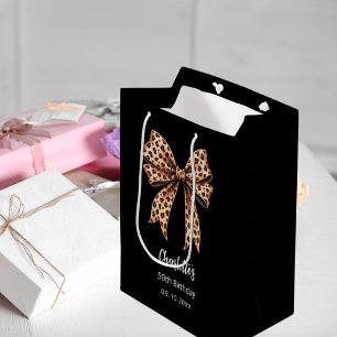 Bow luipaard print zwart Verjaardagsfeest Medium Cadeauzakje