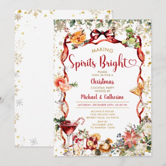 Bow Making Spirits Bright Christmas Cocktail party Kaart (Voorkant / Achterkant)