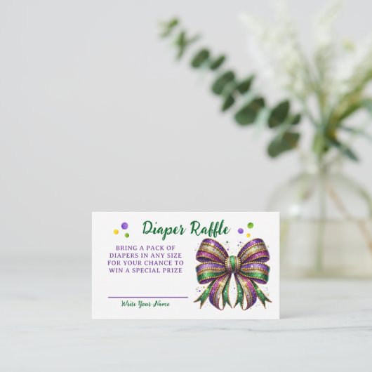 Bow Mardi Gras Diaper Raffle Request Informatiekaartje (Staand voorkant)