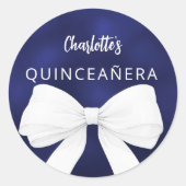 Bow marine blauw wit Quinceanera Ronde Sticker (Voorkant)