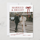Bow Married and Bright Christmas Holiday Card Feestdagenkaart (Voorkant)