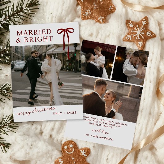 Bow Married and Bright Christmas Holiday Card Feestdagenkaart