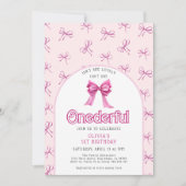 Bow meisje 1e verjaardag uitnodigingen (Voorkant)