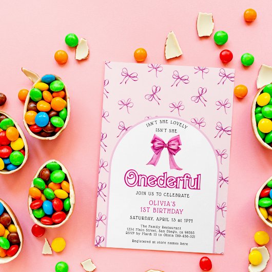 Bow meisje 1e verjaardag uitnodigingen