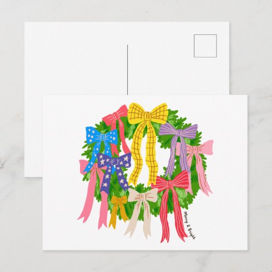 Bow Merry And Bright Christmas  Briefkaart (Voorkant / Achterkant)