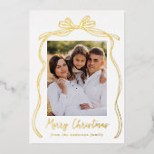  Bow Merry Christmas 2 Foto Goud Folie Feestdagenkaart (Voorkant)
