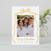  Bow Merry Christmas 2 Foto Goud Folie Feestdagenkaart (Staand Voorkant)