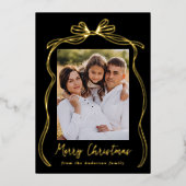 Bow Merry Christmas Black 2 Foto Folie Feestdagenkaart (Voorkant)