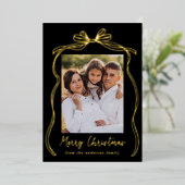 Bow Merry Christmas Black 2 Foto Folie Feestdagenkaart (Staand Voorkant)