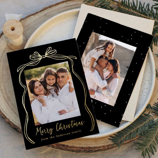 Bow Merry Christmas Black 2 Foto Folie Feestdagenkaart