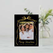 Bow Merry Christmas Black Foto Folie Feestdagen Briefkaart (Staand Voorkant)