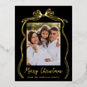  Bow Merry Christmas Black Foto Folie Feestdagen Briefkaart (Voorkant)