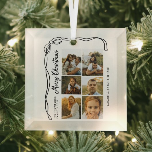 Bow Merry Christmas Family 6 Photos Glas Ornament (Insitu)