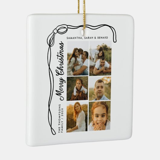 Bow Merry Christmas Family 6 Photos Keramisch Ornament (Rechts)
