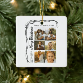 Bow Merry Christmas Family 6 Photos Keramisch Ornament