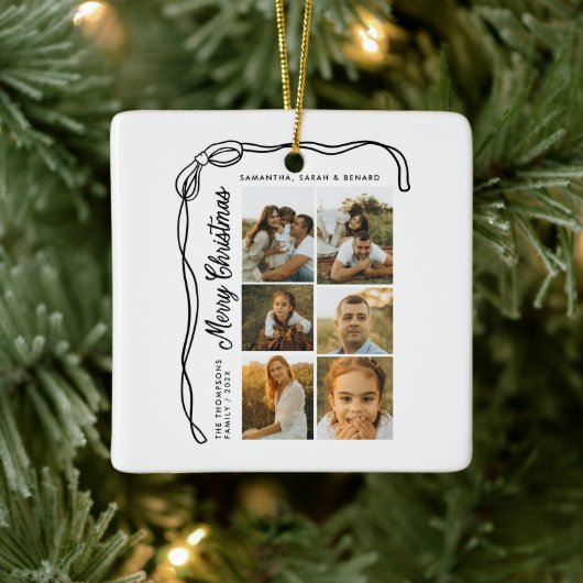 Bow Merry Christmas Family 6 Photos Keramisch Ornament (Boom)
