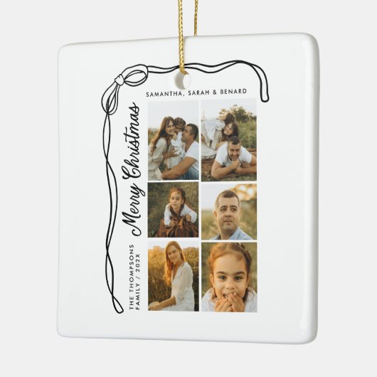 Bow Merry Christmas Family 6 Photos Keramisch Ornament (Links)